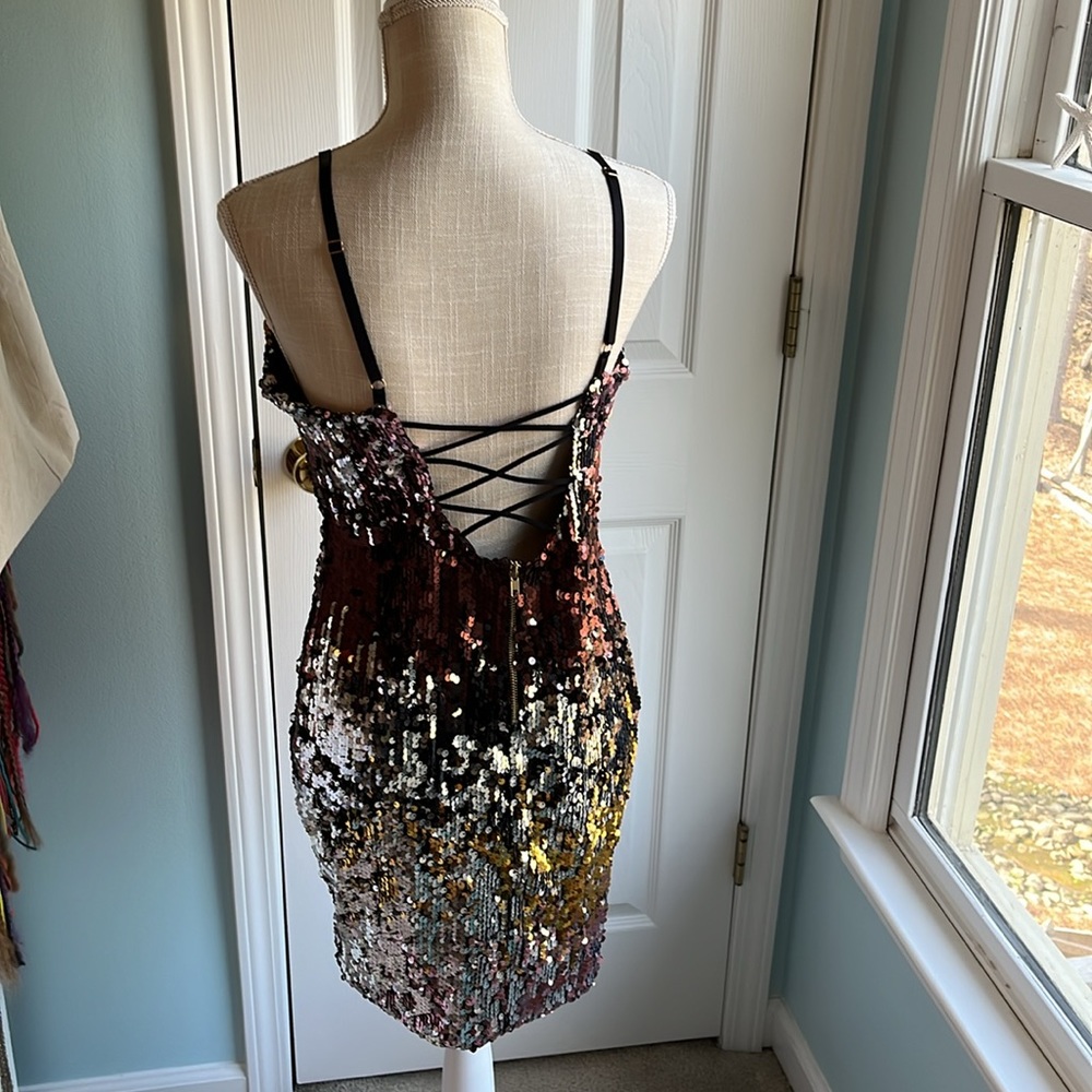 Mind Code Spaghetti Strap Multi-Color Sequin Body… - image 4